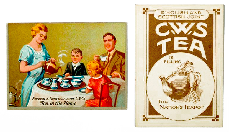 "Tea in the Home" the final card in "The Manufacture of Tea" set of 12 tea card issued by the English and Scottish Joint Co-Operative Wholesale Society